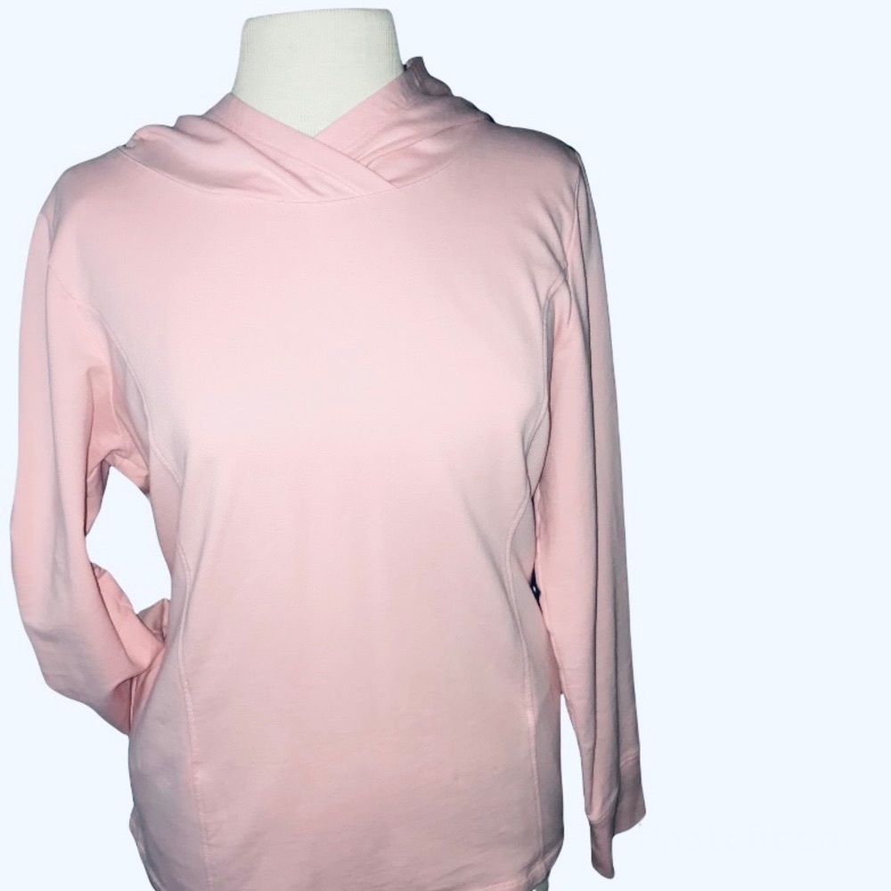 Denim & Co. active hoodie long sleeve shirt with pockets pink Medium